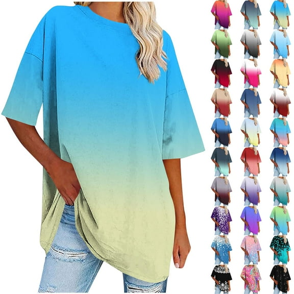 Womens Tops, Xunlbb Women's Oversized Round Neck Short Sleeved Solid Summer Base Shirt Sports T-shirt Tops ,T-shirt Tunic Tops Navy 2