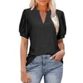 thumbnail image 1 of Womens Tops! Yigetop Womens Summer Business Casual Blouses V Neck Short Sleeve Shirts Hollow Out Cute Lace Tops Eyelet Tops for Women Black M, 1 of 4