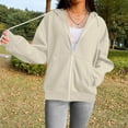thumbnail image 1 of Womens Tops Zipper V-Neck Pullover Tops Long Sleeve Hooded Blouse Sweatshirt Blouse for Women Beige M, 1 of 5