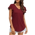 thumbnail image 1 of Womens Tops and Blouses Casual Women Ruffles Short Sleeve Irregular V-Neck Solid Tops Blouse T Shirts, 1 of 7