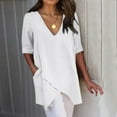 thumbnail image 1 of Womens Tops and Blouses Summer Women's Cropped Sleeves V-Neck Cotton Line Loose Shirt Blouse clothes under $10.00, 1 of 7