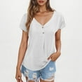 thumbnail image 1 of Womens Tops under $10 Solid Color Short Sleeved V-neck Casual Loose T-shirt White S, 1 of 6