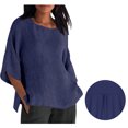 thumbnail image 1 of Tops for Women under $5 Cotton Linen Short Sleeved Round Neck T-shirt Home Casual T-shirt Navy, 1 of 6