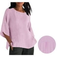 thumbnail image 1 of Womens Tops under $5 Cotton Linen Round Neck Shirt Solid Casual T-shirt Pink S, 1 of 6