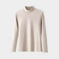 thumbnail image 1 of Womens Tops under $5 Plus Size Long Sleeve Round Neck Solid Color Undershirt Khaki L, 1 of 3