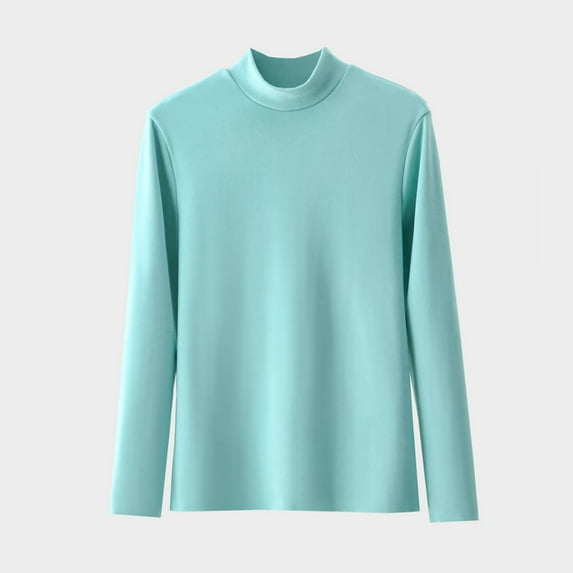 Womens Tops under $5 Plus Size Long Sleeve Round Neck Solid Color Undershirt Light Blue L