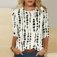 thumbnail image 1 of Womens Tops under $5 Plus Size Three-Quarter Sleeve Printed Round-Neck Blouses Beige L, 1 of 5