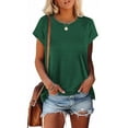 thumbnail image 1 of Womens Tops under $5 Short Sleeve Round Neck Solid Color Blouse Casual T-Shirt Green S, 1 of 6