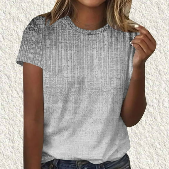 Womens Tops under $5 Short Sleeved Round Neck Printed Blouses Tops Gray S