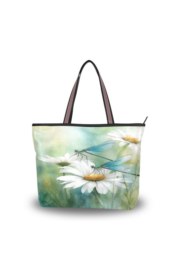 Womens Tote Bag Fashion Handbags Shoulder Bag Lightweight & Multi-Compartment Carryall Beautiful Dragonflies and Daisies M