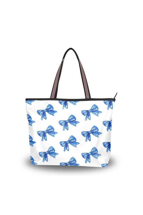 Womens Tote Bag Fashion Handbags Shoulder Bag Lightweight & Multi-Compartment Carryall Blue Bows Pattern M