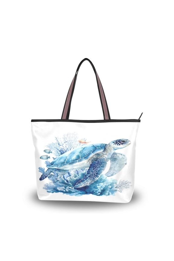 Womens Tote Bag Fashion Handbags Shoulder Bag Lightweight & Multi-Compartment Carryall Blue Sea Turtle Pattern L
