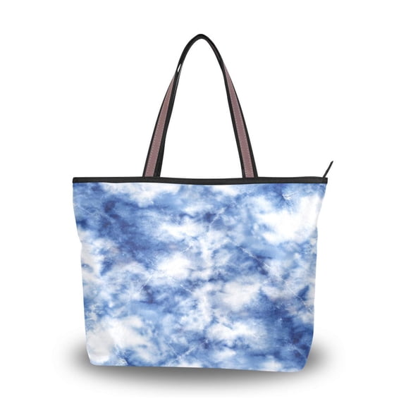 Womens Tote Bag Fashion Handbags Shoulder Bag Lightweight & Multi-Compartment Carryall Blue Tie-dye Pattern M