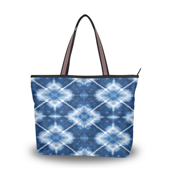 Womens Tote Bag Fashion Handbags Shoulder Bag Lightweight & Multi-Compartment Carryall Blue and White Tie-dye L