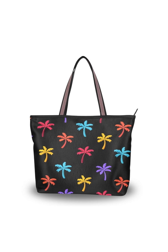 Womens Tote Bag Fashion Handbags Shoulder Bag Lightweight & Multi-Compartment Carryall Colorful Palm Tree Icons M
