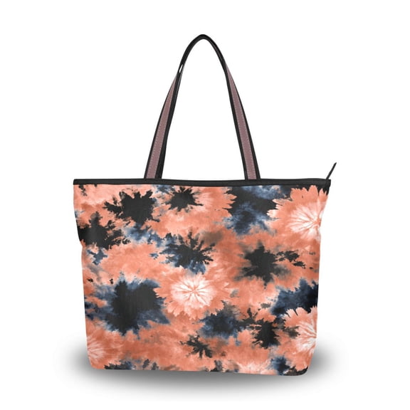 Womens Tote Bag Fashion Handbags Shoulder Bag Lightweight & Multi-Compartment Carryall Coral and Black Tie-dye Pattern L