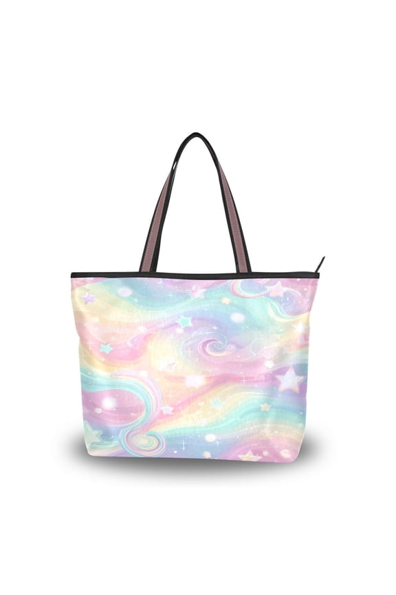 Womens Tote Bag Fashion Handbags Shoulder Bag Lightweight & Multi-Compartment Carryall Cute Pastel Rainbow Background M
