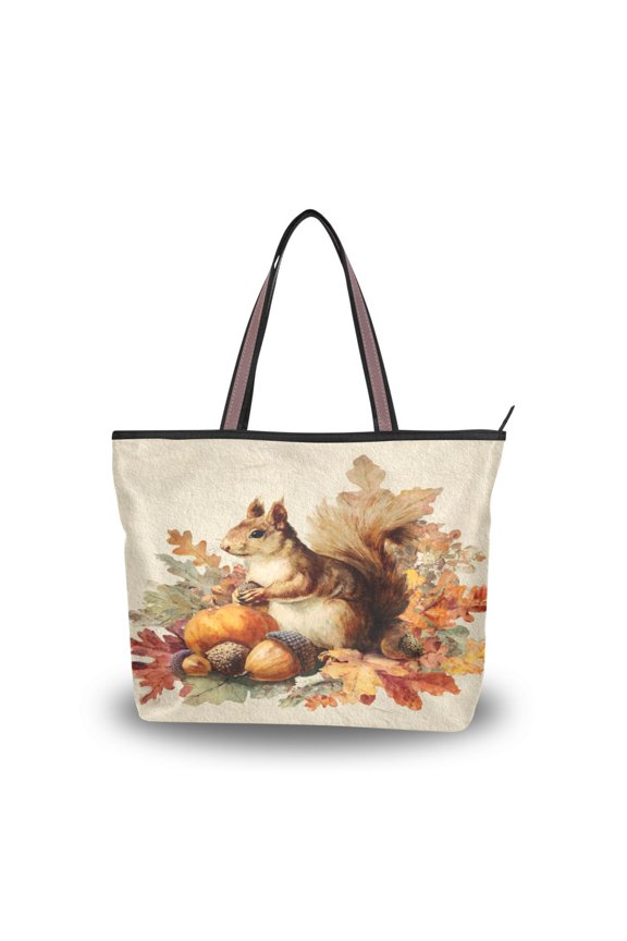 Womens Tote Bag Fashion Handbags Shoulder Bag Lightweight & Multi-Compartment Carryall Cute Squirrel with Acorns L