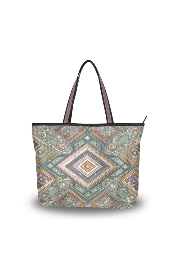 Womens Tote Bag Fashion Handbags Shoulder Bag Lightweight & Multi-Compartment Carryall Intricate Brown Batik Pattern L