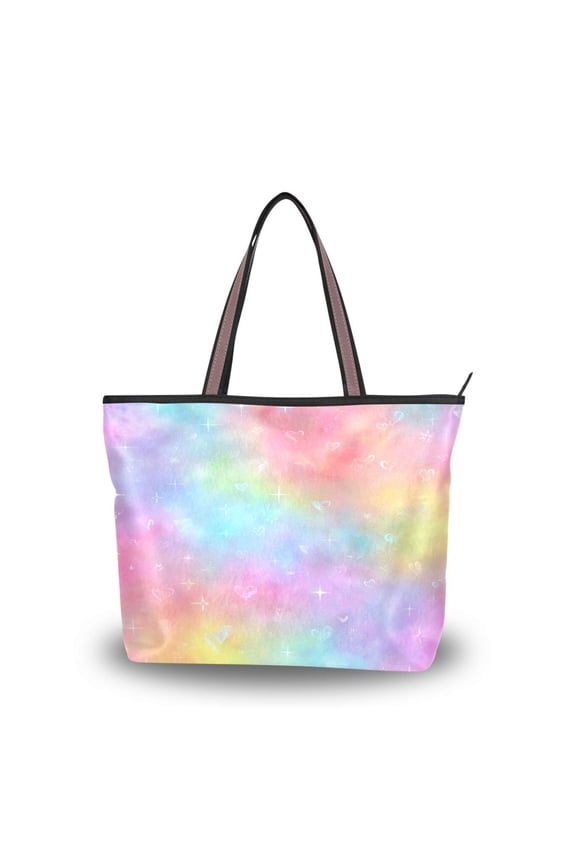 Womens Tote Bag Fashion Handbags Shoulder Bag Lightweight & Multi-Compartment Carryall Pastel Rainbow Tie-dye M