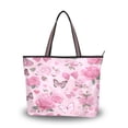 thumbnail image 1 of Womens Tote Bag Fashion Handbags Shoulder Bag Lightweight & Multi-Compartment Carryall Pink Roses and Butterflies L, 1 of 8