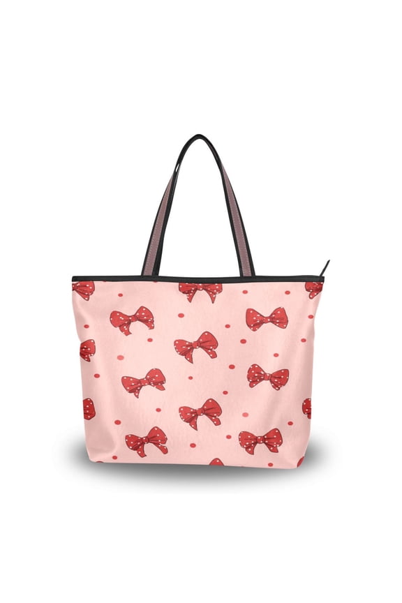 Womens Tote Bag Fashion Handbags Shoulder Bag Lightweight & Multi-Compartment Carryall Red Bows and Polka Dots L
