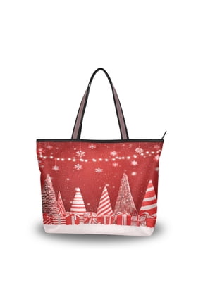 Womens Tote Bag Fashion Handbags Shoulder Bag Lightweight & Multi-Compartment Carryall Red Christmas Tree and Lights L