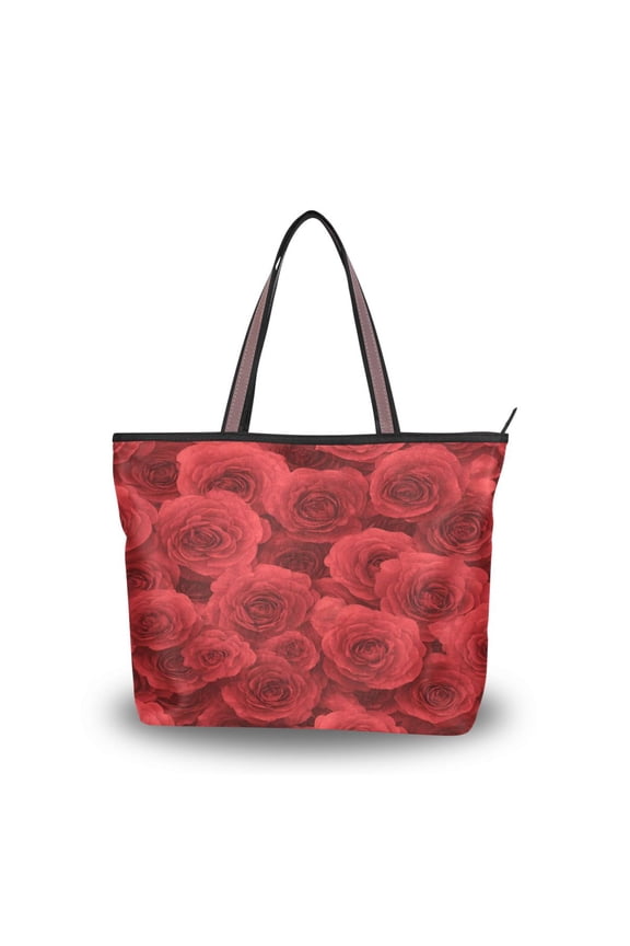 Womens Tote Bag Fashion Handbags Shoulder Bag Lightweight & Multi-Compartment Carryall Romantic Red Roses in Rows L
