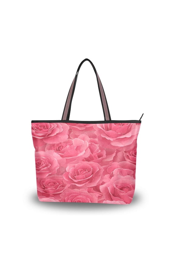 Womens Tote Bag Fashion Handbags Shoulder Bag Lightweight & Multi-Compartment Carryall Seamless Pattern with Pink Rose L