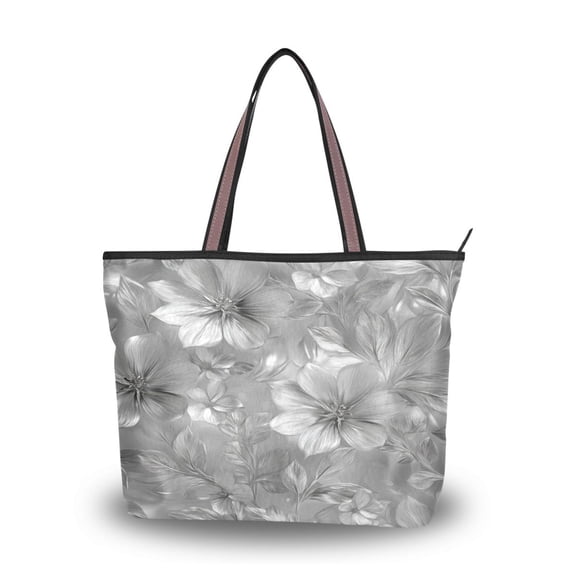 Womens Tote Bag Fashion Handbags Shoulder Bag Lightweight & Multi-Compartment Carryall Silver Metal Flower Pattern M