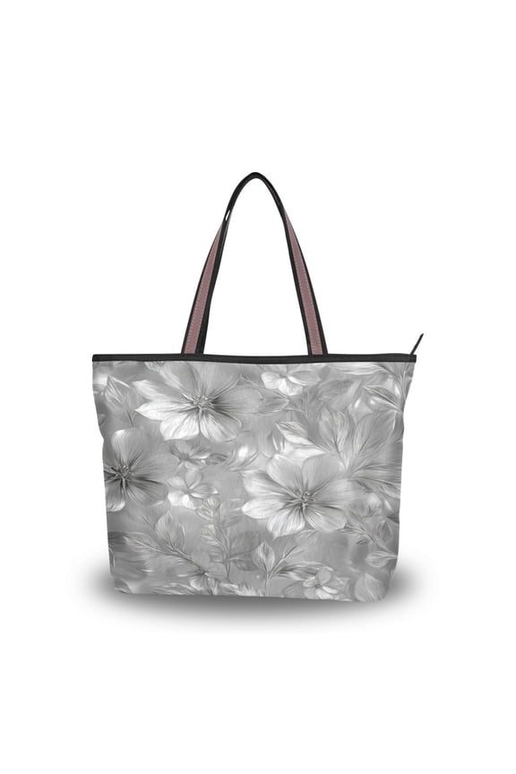 Womens Tote Bag Fashion Handbags Shoulder Bag Lightweight & Multi-Compartment Carryall Silver Metal Flower Pattern M