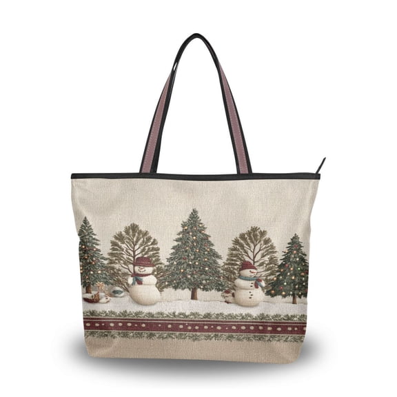 Womens Tote Bag Fashion Handbags Shoulder Bag Lightweight & Multi-Compartment Carryall Snowmen and Deer in The Forest L