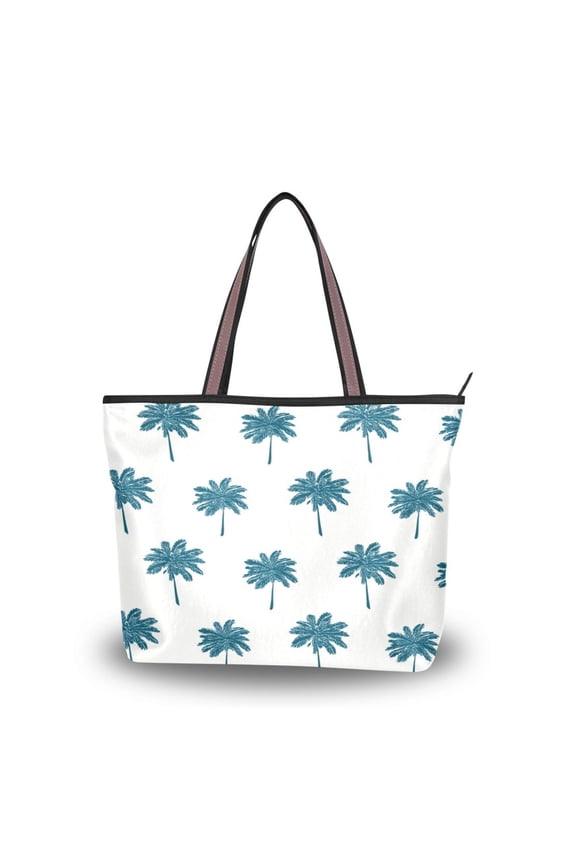 Womens Tote Bag Fashion Handbags Shoulder Bag Lightweight & Multi-Compartment Carryall Teal Palm Tree Pattern L