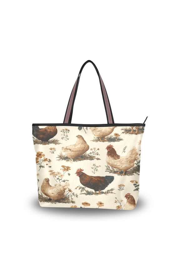 Womens Tote Bag Fashion Handbags Shoulder Bag Lightweight & Multi-Compartment Carryall Various Poses Chickens Pattern L