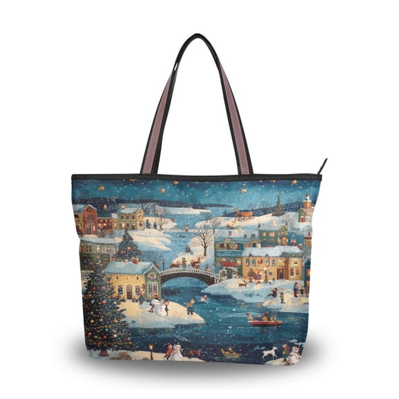 Womens Tote Bag Fashion Handbags Shoulder Bag Lightweight & Multi-Compartment Carryall Whimsical Christmas Scene L