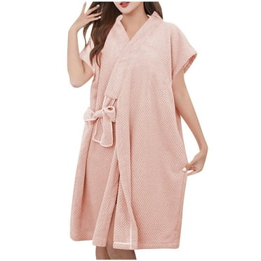 Womens Towel Robes Short Sleeve Bathrobe Tie Front Spa Shower Absorbent Towels Home Gown Lady’s Pajamas Khaki One Size