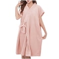 thumbnail image 1 of Womens Towel Robes Short Sleeve Bathrobe Tie Front Spa Shower Absorbent Towels Home Gown Lady’s Pajamas Khaki One Size, 1 of 4