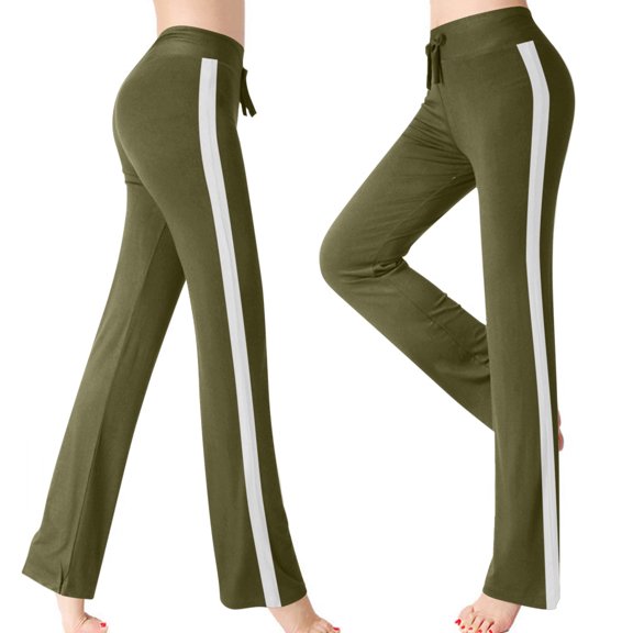 Womens Track Pants Baggy Yoga Pants Sweatpants Modal Straight Leg Pockets Sports Jogging Striped Loose Fit, Army Green, X-Large