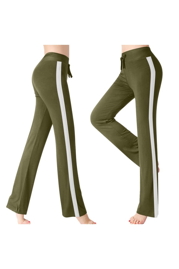 Womens Track Pants Baggy Yoga Pants Sweatpants Modal Straight Leg Pockets Sports Jogging Striped Loose Fit, Army Green, X-Large