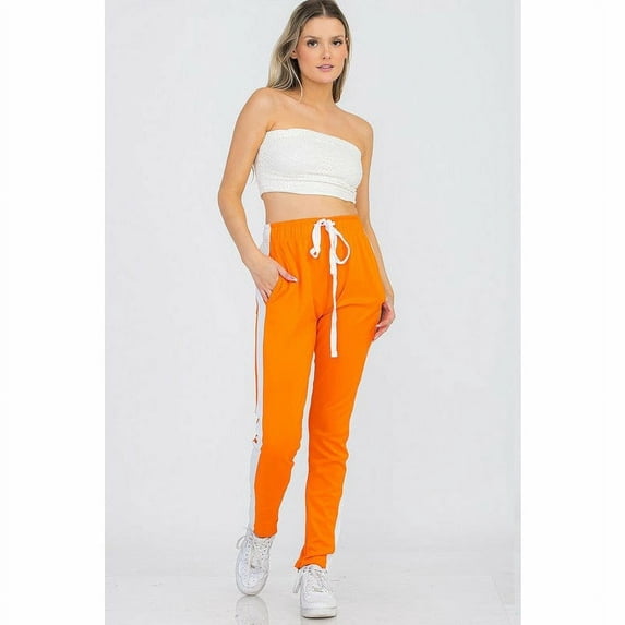 Womens Track Pants Single Stripe (Orange)