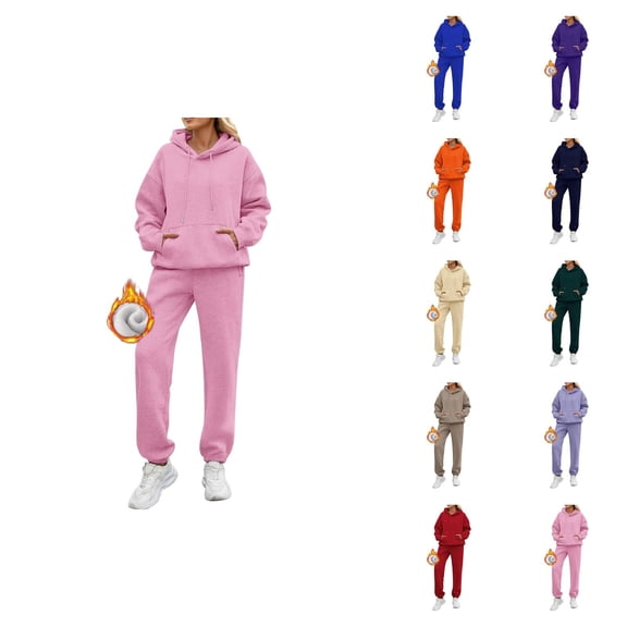 Womens Track Suits 2 Piece Set 2026 Winter Casual Plain Lined Hoodie and Joggers Sweatpants Matching Set