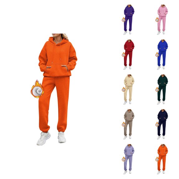 Womens Track Suits 2 Piece Set 2026 Winter Trendy Basic Lined Hoodie and Joggers Sweatpants Matching Set