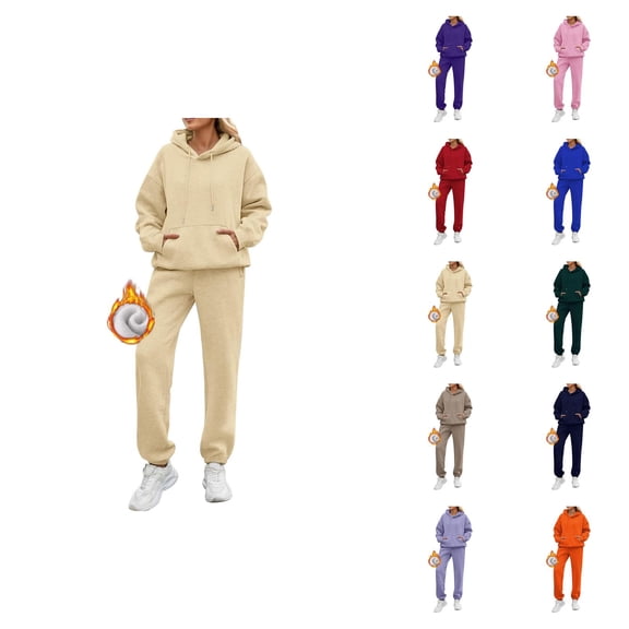 Womens Track Suits 2 Piece Set 2026 Winter Trendy Basic Lined Hoodie and Joggers Sweatpants Matching Set