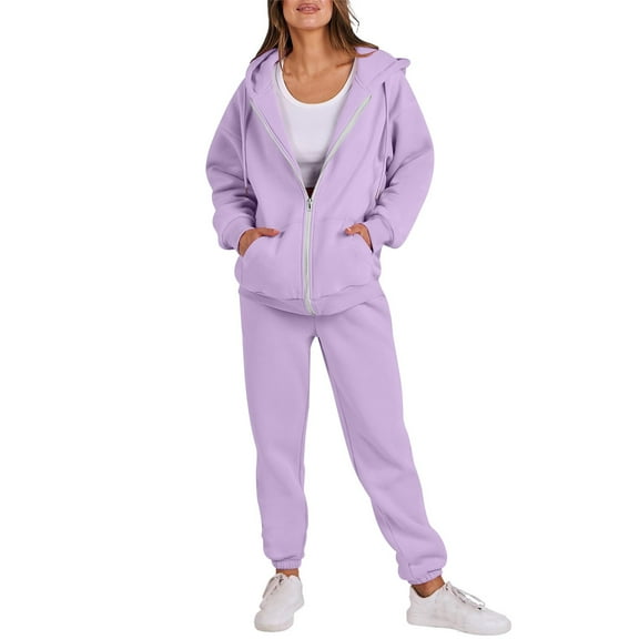 Womens Tracksuit Zip Up Hoodie Sweatsuits 2 Piece Outfits Jogger Pant Sets with Pockets Baggy Sweatshirt Sportswear (L, Purple 01)