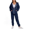 thumbnail image 1 of Womens Tracksuit Zip Up Hoodie Sweatsuits 2 Piece Outfits Jogger Pant Sets with Pockets Baggy Sweatshirt Sportswear, Navy 3XL, 1 of 8