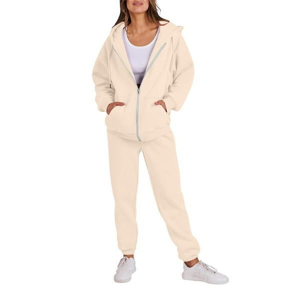 Womens Tracksuit Zip Up Hoodie Sweatsuits 2 Piece Outfits Jogger Pant Sets with Pockets Baggy Sweatshirt Sportswear (XL, Khaki 01)