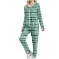 thumbnail image 1 of Womens Tracksuits 2 Piece Outfits Full Zip Sweatshirt Hoodie Jacket and Elastic Drawstring Long Pant Sets Sportswear (M, Green|Stripes), 1 of 4