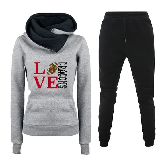 Womens Tracksuits Set Usmixi Womens Hoodies 2 Pieces Outfit Fashion Love Letter Print Hooded Sweatshirt and Drawstring Jogger Pant Sweatsuit Sets with Pocket Under $5