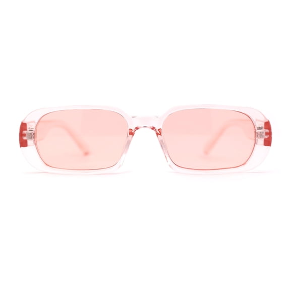 Womens Translucent Mod Oval Retro Narrow Rectangle Plastic Sunglasses All Pink
