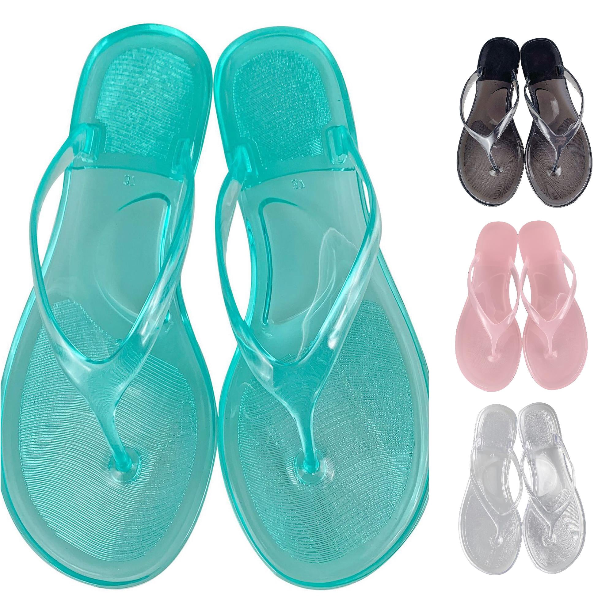 Womens Transparent Jelly Flip Flops Flat Slip-On Beach Sandals Casual ...